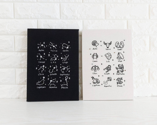 十二星座の刺繍ファブリックパネル 壁掛け タペストリー・壁掛け EFFüE
