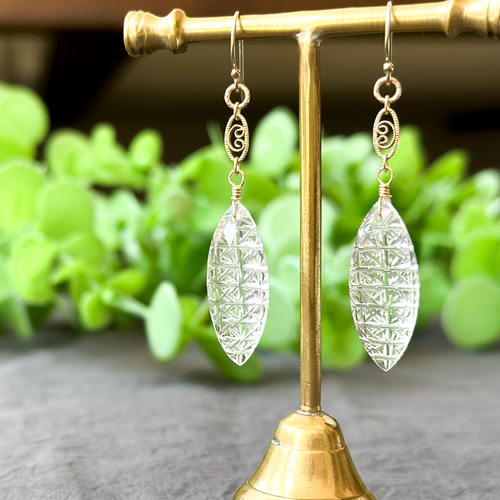 14kgfクリスタルカービングピアス/イヤリング 人気 14kgfシリコン