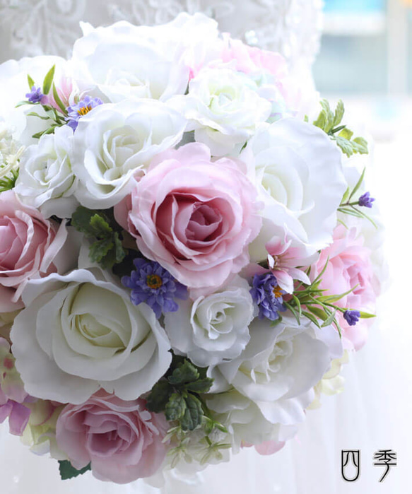 ブーケ 造花 ラウンド 2タイプ リゾート ピンク モーブ ウェディング 結婚式 海外挙式  送料無料 B_0214 4枚目の画像