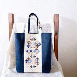 カタン糸二重　本刺繍　刺繍フリンジ付きパーティーバッグ　ヴィンテージ 地刺しとハーダンガーワーク 戸塚刺しゅう伝統のカウント
