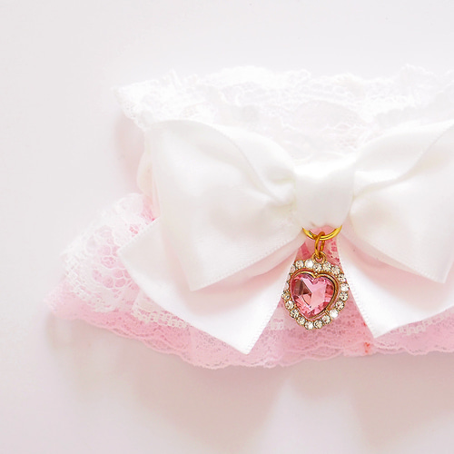 お袖留め 付け カフス ハートビジュー チャーム ピンク リボン