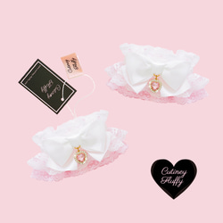 うさくみゃレース お袖留め 生成レース×ピンクリボン うさくみゃレース お袖留め 生成レース×ピンクリボン