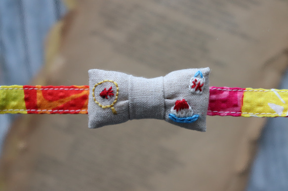 楽しい夏祭り手刺繍の首輪 2枚目の画像