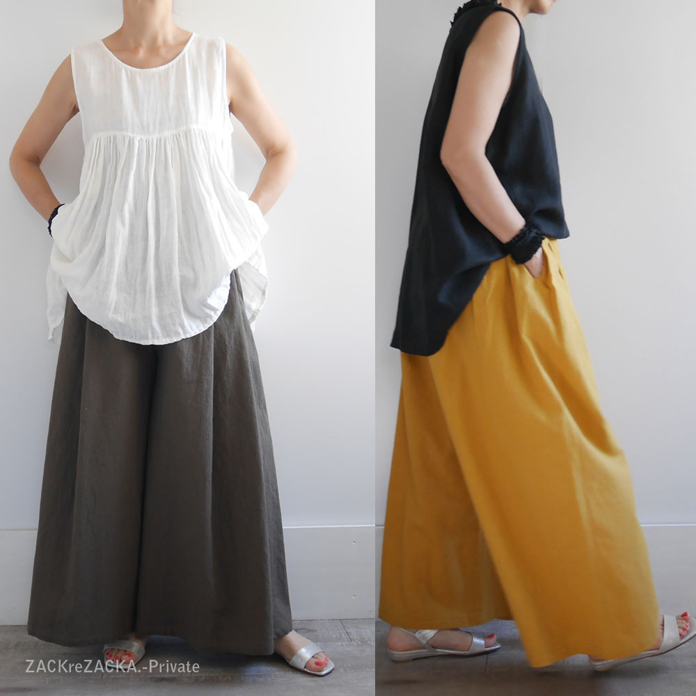 【秋色展開】コットンリネン｜オールシーズンヘビロテ｜マキシ丈ワイドパンツ｜フリー｜アッシュ