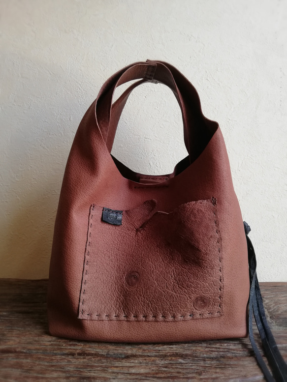 my Bag -mini-　チョコレート✗黒色　ピッグスキンレザー 2枚目の画像