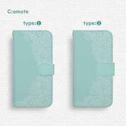 送料無料★向日葵レース模様のAndroid手帳型スマホケース ミントグリーン 全機種対応 夏 花 緑 green 爽やか 4枚目の画像