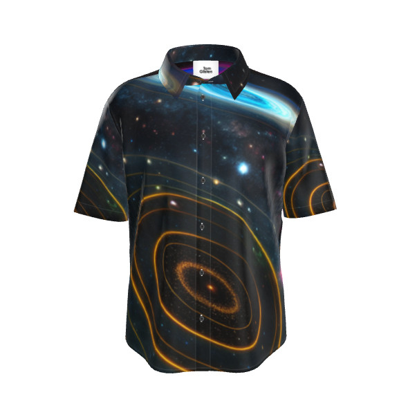 美しい円を描く神秘的で色鮮やかな宇宙 ボタンアップシャツ 半袖