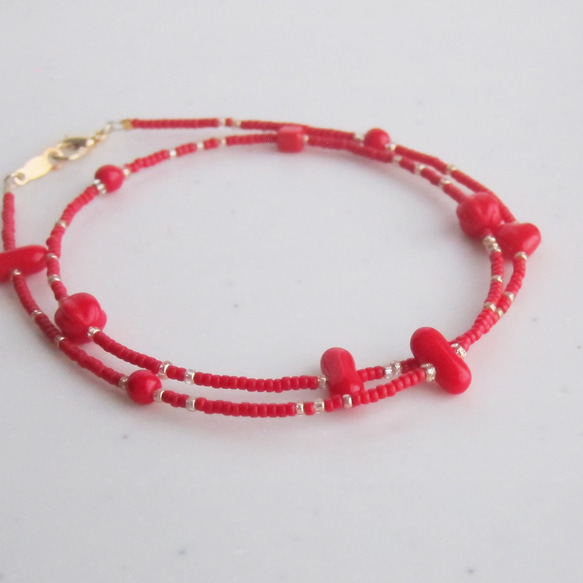 Design necklace ガラスビーズ デザインネックレス 赤 レッド 2枚目の画像