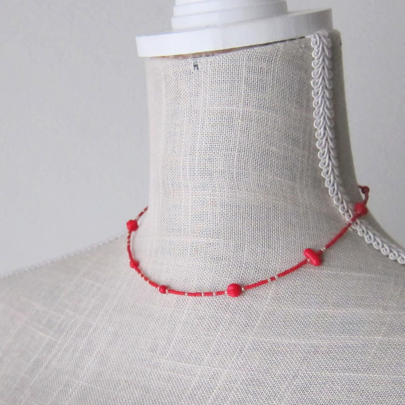 Design necklace ガラスビーズ デザインネックレス 赤 レッド 3枚目の画像