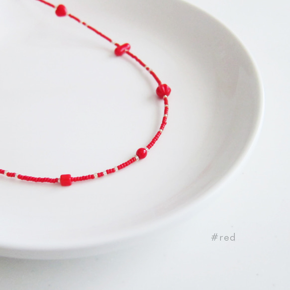 Design necklace ガラスビーズ デザインネックレス 赤 レッド 1枚目の画像