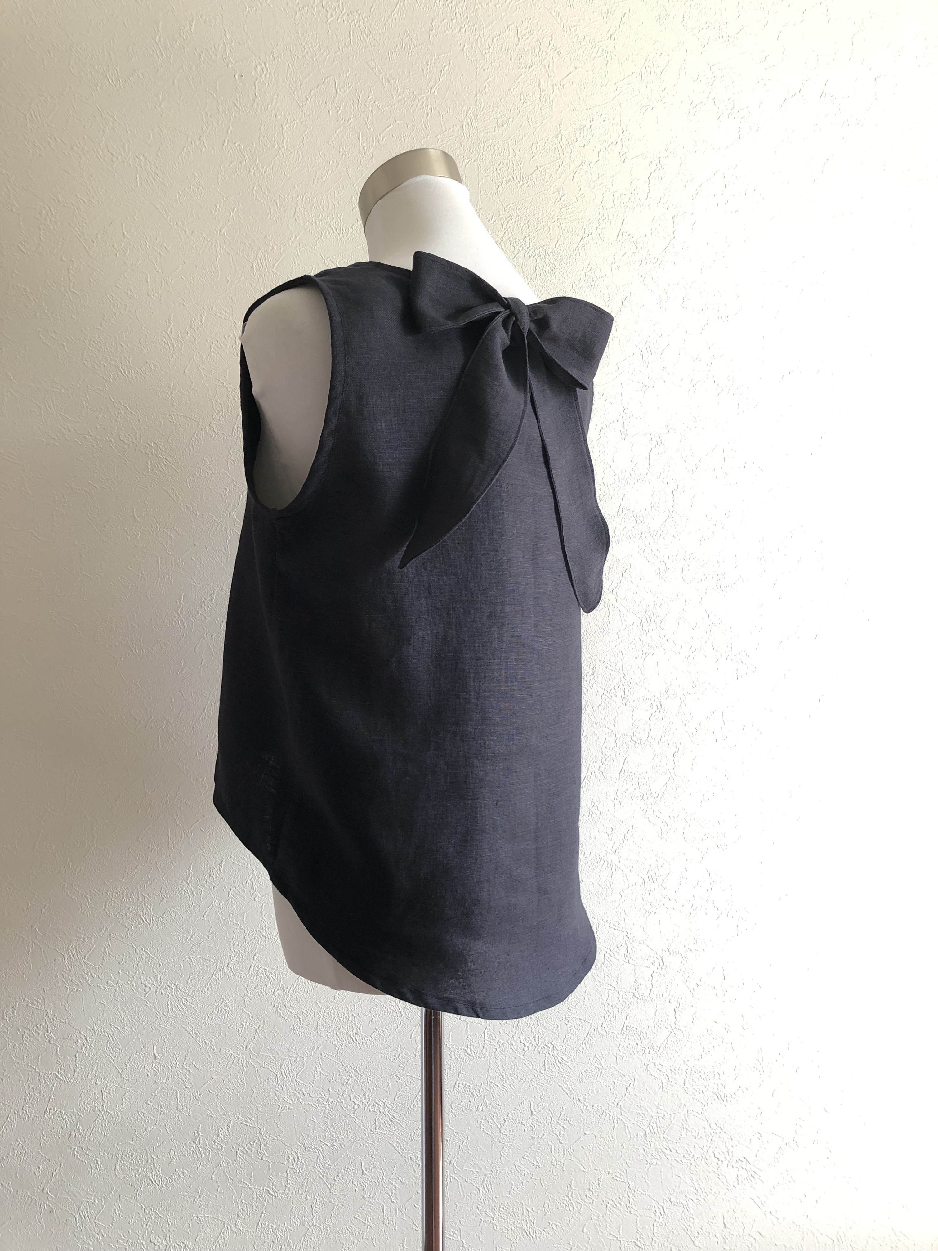 受注製作/ベルギーリネンバックリボンプルオーバー