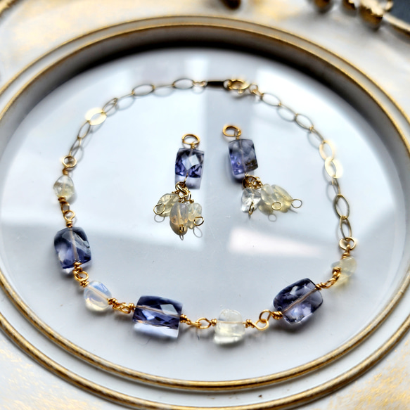 一点物】アイオライト と ハーキマーダイヤモンド ヘアゴム④ 14kgf