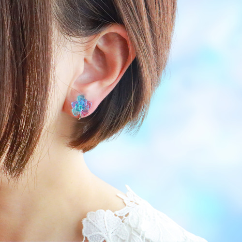 小)ガラスの紫陽花寒天ピアス イヤリング 和菓子 紫陽花 夏 ガラス