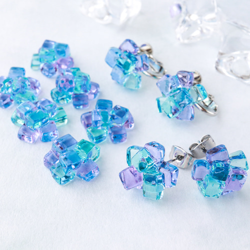 小)ガラスの紫陽花寒天ピアス イヤリング 和菓子 紫陽花 夏 ガラス