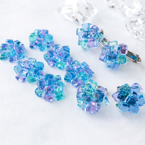 大)ガラスの紫陽花寒天ピアス イヤリング 和菓子 ガラス 紫陽花 夏 