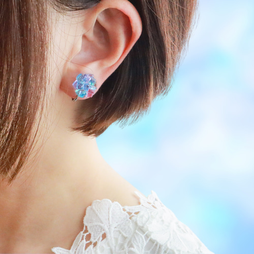 大)ガラスの紫陽花寒天ピアス イヤリング 和菓子 ガラス 紫陽花 夏