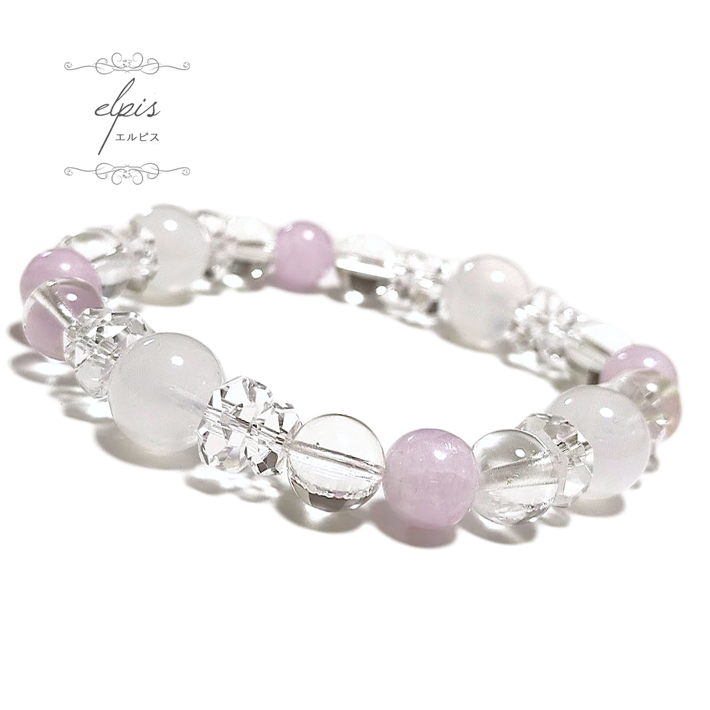 ヒーリングストーン☆Ｋ２ムーンクォーツ＆クンツァイト＆レムリアンクォーツ＆カット水晶のブレスレット