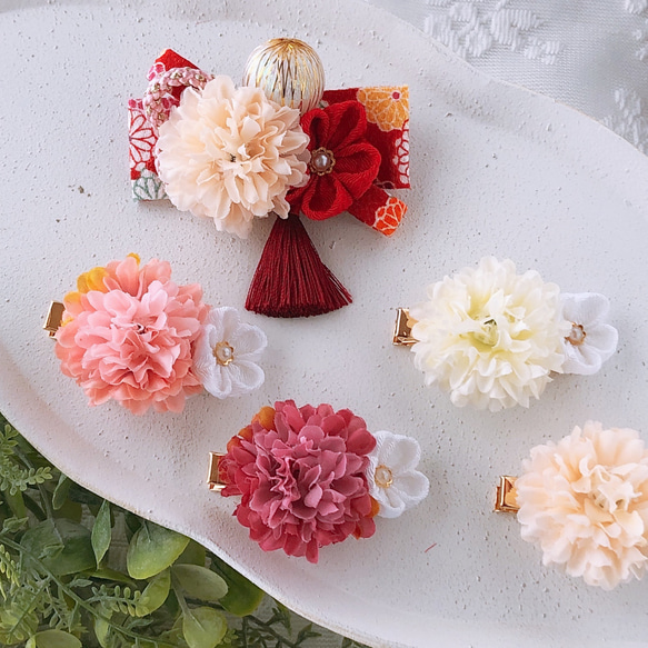 和風リボンの髪飾り2点セット【#赤2】』3歳 7歳 七五三 ひな祭り 誕生