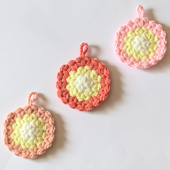 送料込み》桜の春色 ふっくら厚手のエコたわし アクリルたわし 3枚