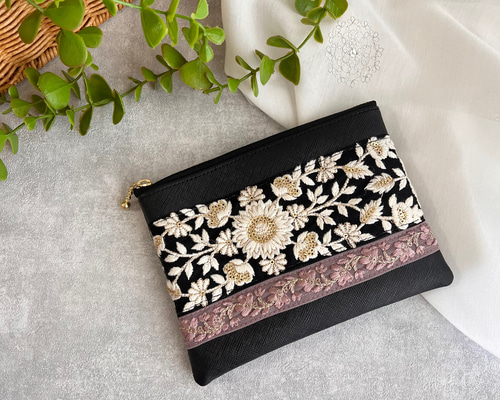 εïз の〜んびり εïз♥フラットポーチオーダー品 花柄パイピングフラットポーチ 小物入れ プレゼント ギフト プチ