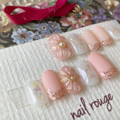 ピンクのぷっくりフラワーネイルチップ ～ ぷっくりフラワーネイル  
