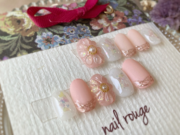 ピンクのぷっくりフラワーネイルチップ ～ ぷっくりフラワーネイル  