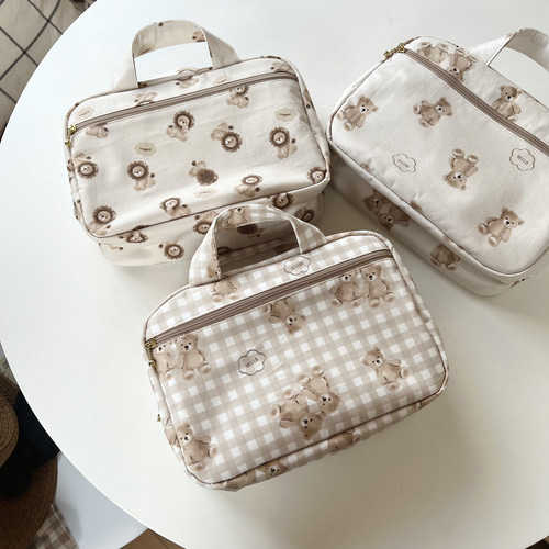 オムツポーチ おむつポーチ/くま チェック お着替えポーチ 雑貨