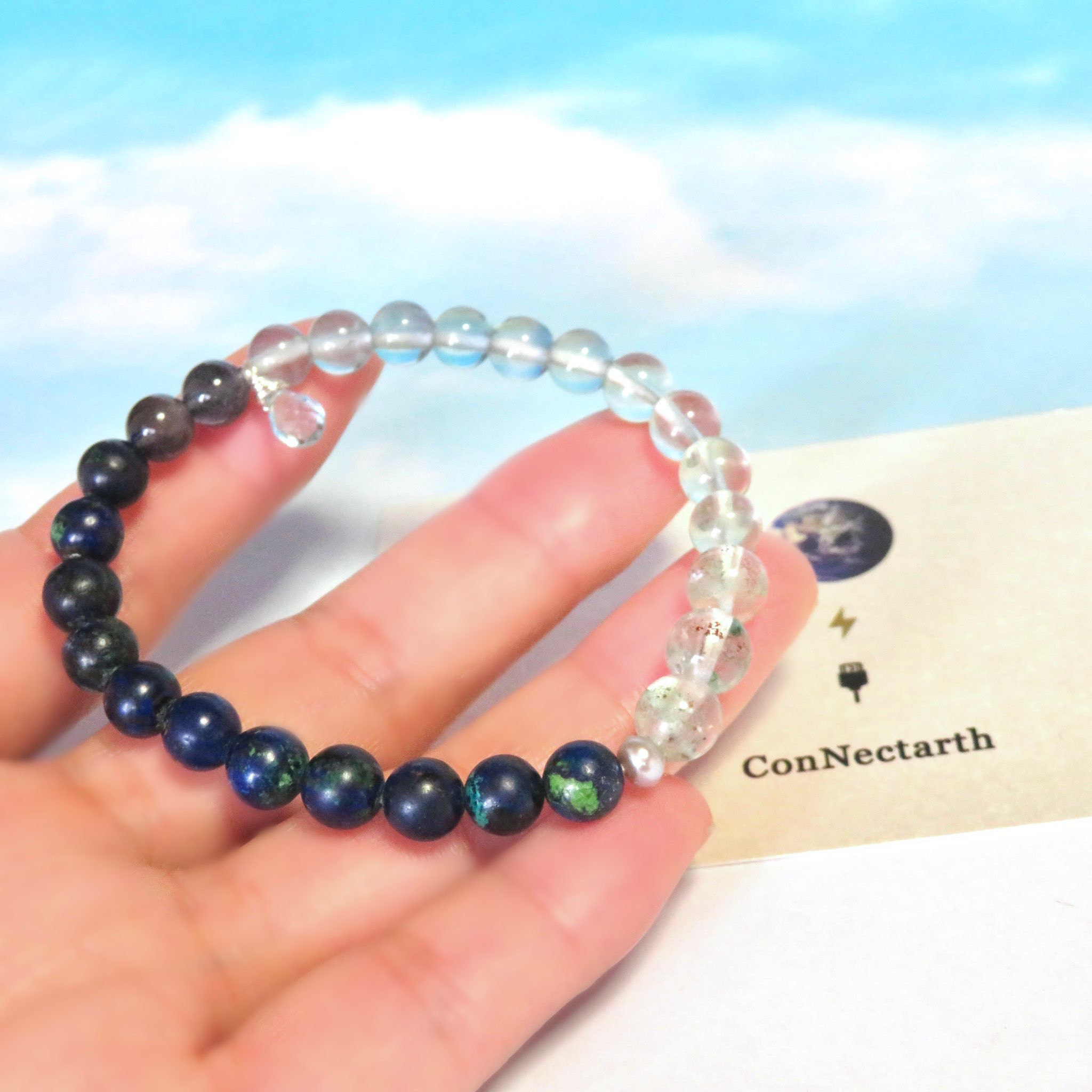 ガラスの地球／アズマラカイト・ブルートパーズ・フローライト…