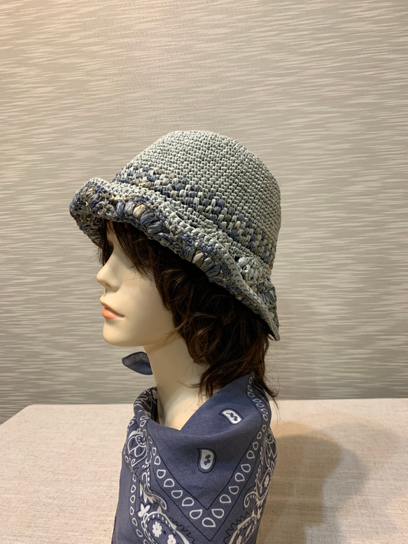編織漁夫帽-夏/日本材質短版輕便漁夫帽。薄荷潑墨色/遮陽帽 第7張的照片
