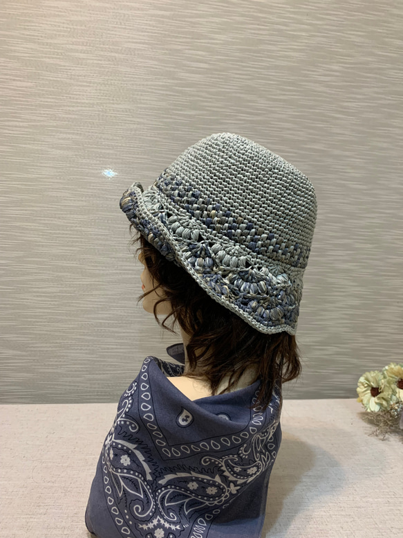 編織漁夫帽-夏/日本材質短版輕便漁夫帽。薄荷潑墨色/遮陽帽 第6張的照片
