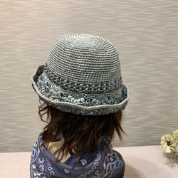 編織漁夫帽-夏/日本材質短版輕便漁夫帽。薄荷潑墨色/遮陽帽 第3張的照片