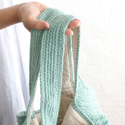 オールシーズン使える！コットンクロシェニット 大きなトートバッグ 内布付きで便利さ倍増 （ミントグリーン) 11枚目の画像