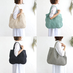 オールシーズン使える！コットンクロシェニット 大きなトートバッグ 内布付きで便利さ倍増 （ミントグリーン) 17枚目の画像