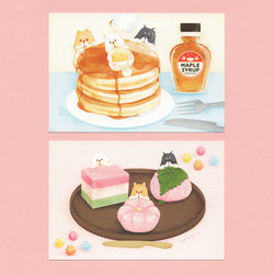 【柴組】柴犬ポストカード【和菓子&ホットケーキ】 2枚目の画像