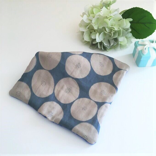 8重ガーゼ大判ハンカチ*あんぱん*アンパン*グレーブルー*群青スター