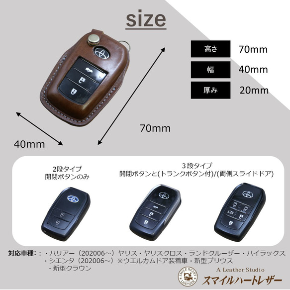 スマートキーケース　 トヨタ　本革 　ヤリス　シエンタ　新型プリウス　新型クラウン 等  欧州産皮革　「ルガトー」使用 5枚目の画像