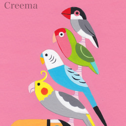 原画「ポップな小鳥ブレーメン ライトマゼンダ」アート　絵画 4枚目の画像