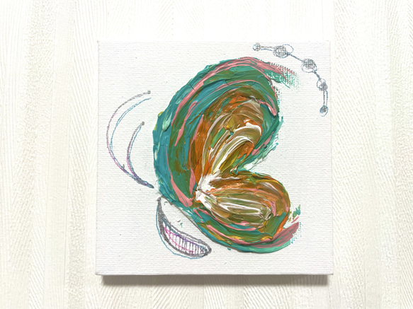 テクスチャーアート　アクリルアート　アートパネル　抽象画　ミニキャンバスアート　蝶々 1枚目の画像