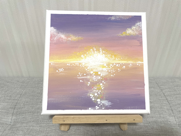 アクリルアート アートパネル　風景画　ミニキャンバスアート　サンセットビーチ　海岸　サンセット　夕暮れ 2枚目の画像