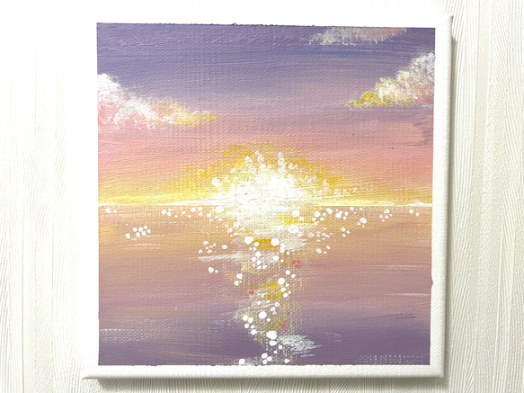 アクリルアート アートパネル　風景画　ミニキャンバスアート　サンセットビーチ　海岸　サンセット　夕暮れ 1枚目の画像