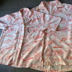 東海道五十三次図柄アロハ絹　100%アロハシャツ　着物リユースアロハ　　和製アロハ 5枚目の画像