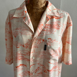 東海道五十三次図柄アロハ絹　100%アロハシャツ　着物リユースアロハ　　和製アロハ 17枚目の画像