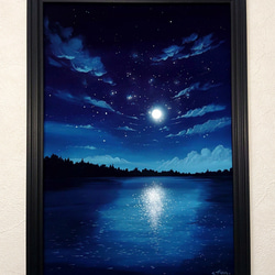土屋光逸による日本のアートプリント「宮島の夏の月」、木版画