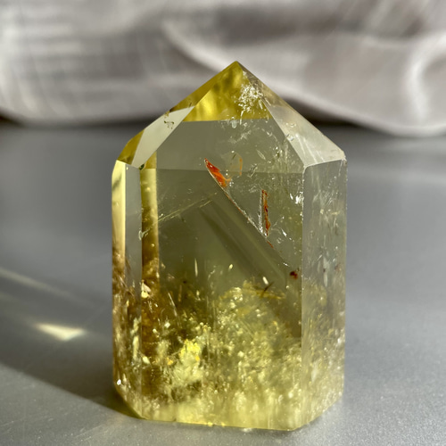 高品質 レインボー シトリン 黄水晶 六角柱