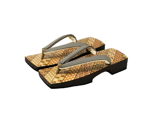 男性 寄木細工表 焼桐右近下駄 筋鼻緒 サイズ： L寸 シューズ・靴