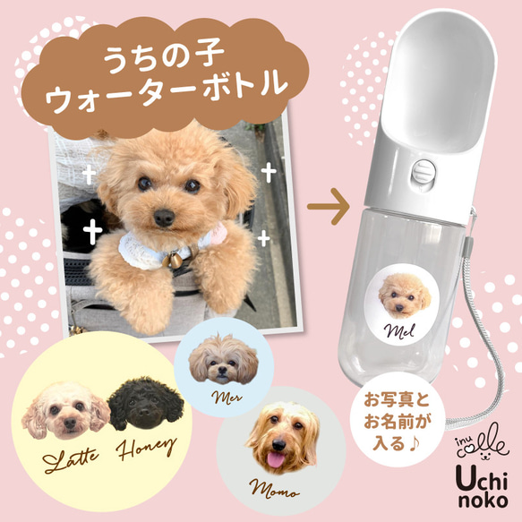 ワンちゃん・ネコちゃん用 携帯水筒 ＆フード(おやつ)入れ付き ピンク