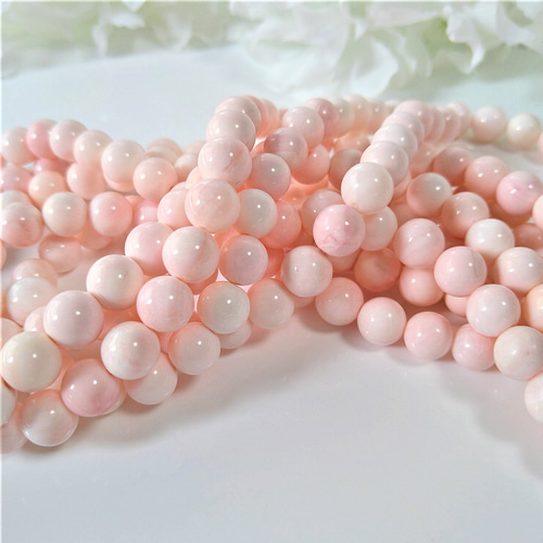 8mm 4個 ピンクシェル 天然石 ラウンド（丸玉）穴あき 天然石 GemStone