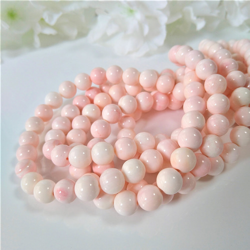 8mm 4個 ピンクシェル 天然石 ラウンド（丸玉） 天然石 GemStone じぇ  