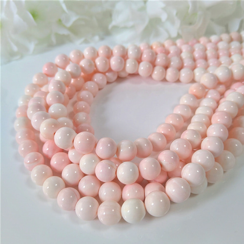 8mm 4個 ピンクシェル 天然石 ラウンド（丸玉）穴あき 天然石 GemStone