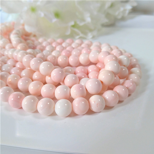 8mm 4個 ピンクシェル 天然石 ラウンド（丸玉）穴あき 天然石 GemStone